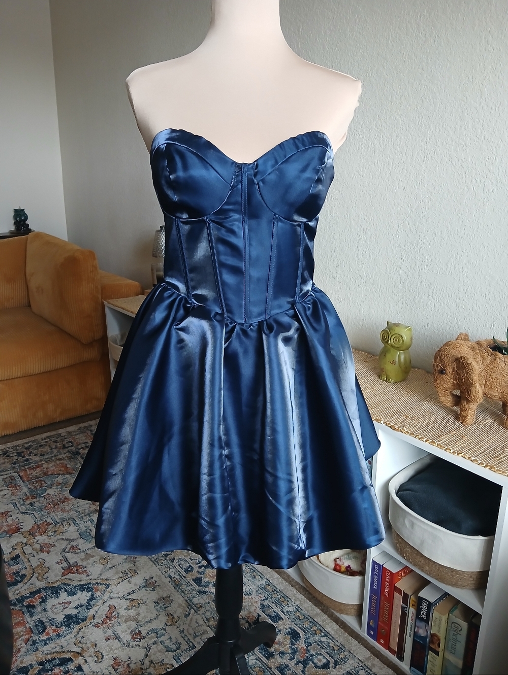 B. Darlin Navy Satin Dress with Black Label